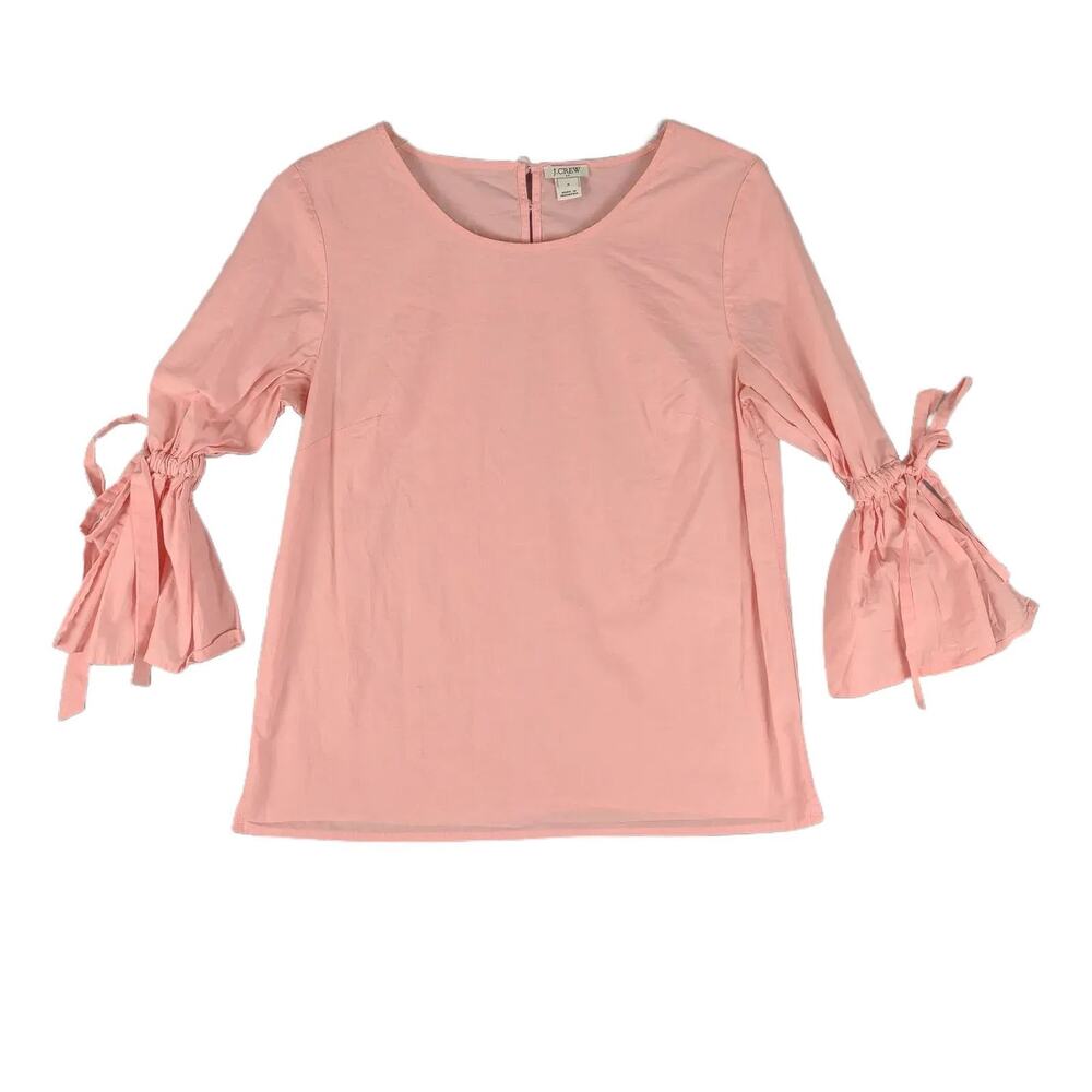 J‎ CREW Women's S Pink Tie-Up Flared Bell Sleeve Cotton Poplin Shirt Top Blouse